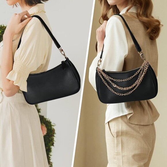Classic Clutch Shoulder Tote HandBag with 2 Removable Straps and Zipper Retro Cl - Picture 2 of 6